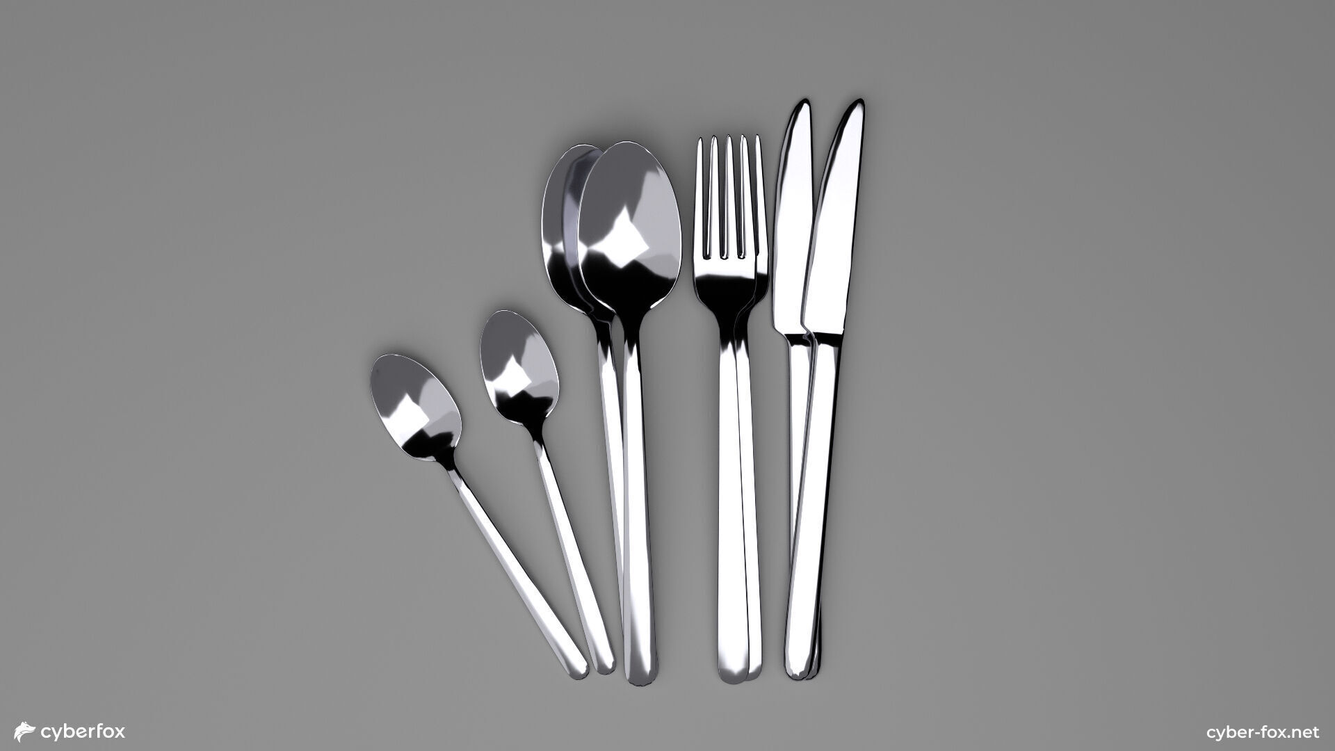 Marble Tableware Set with Cutlery Low-poly 3D model_7