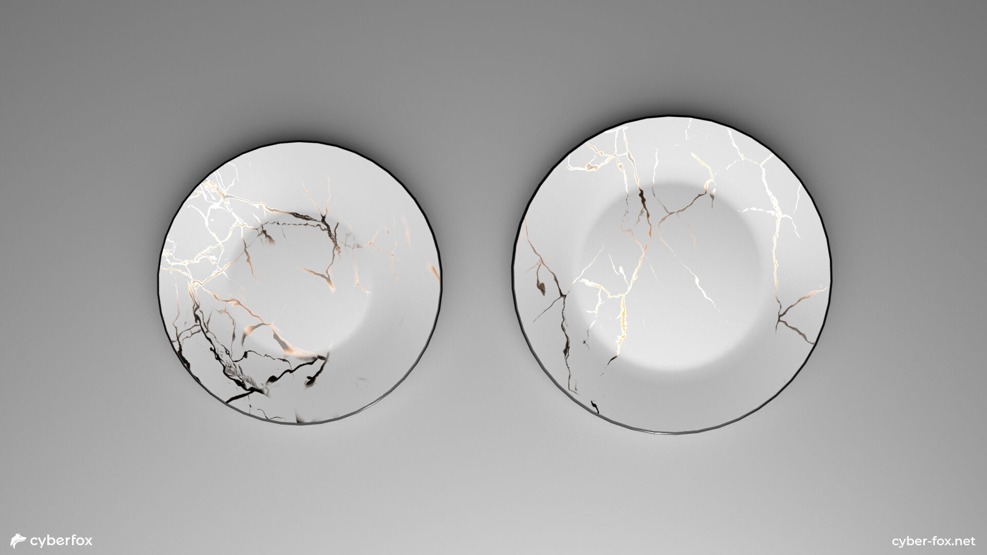 Marble Tableware Set with Cutlery Low-poly 3D model_4