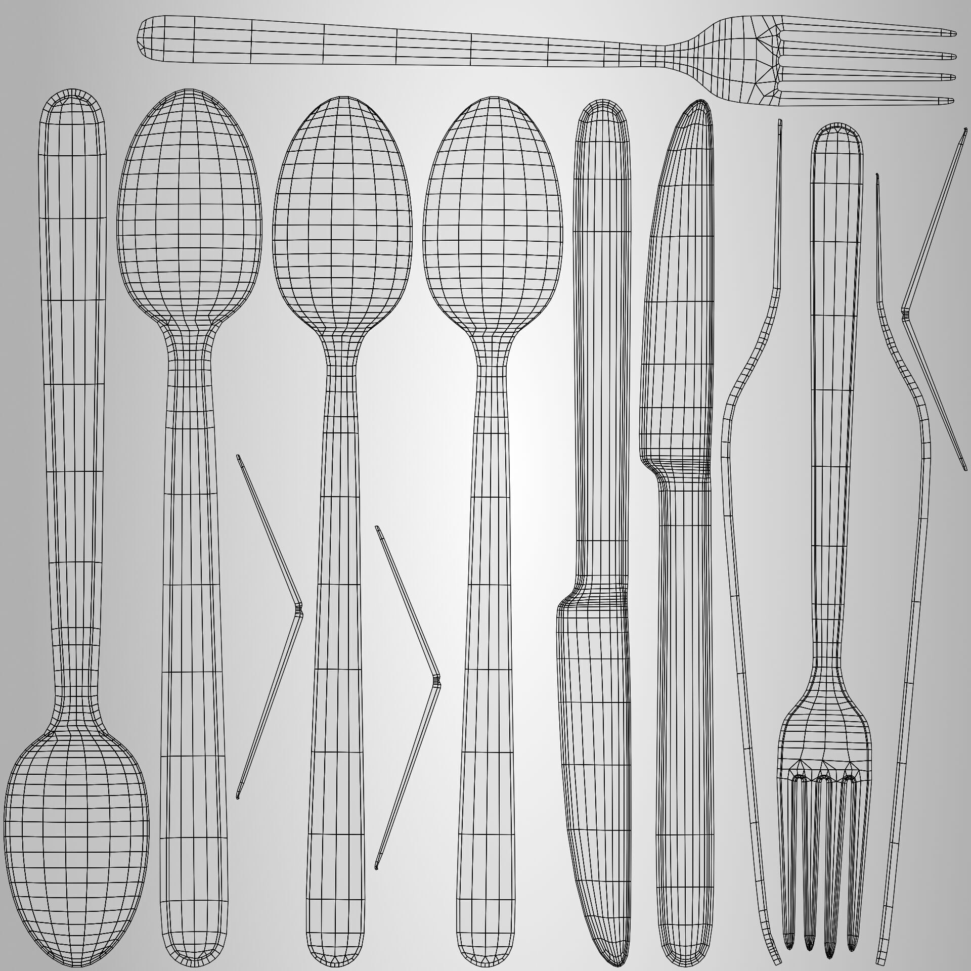 Marble Tableware Set with Cutlery Low-poly 3D model_11