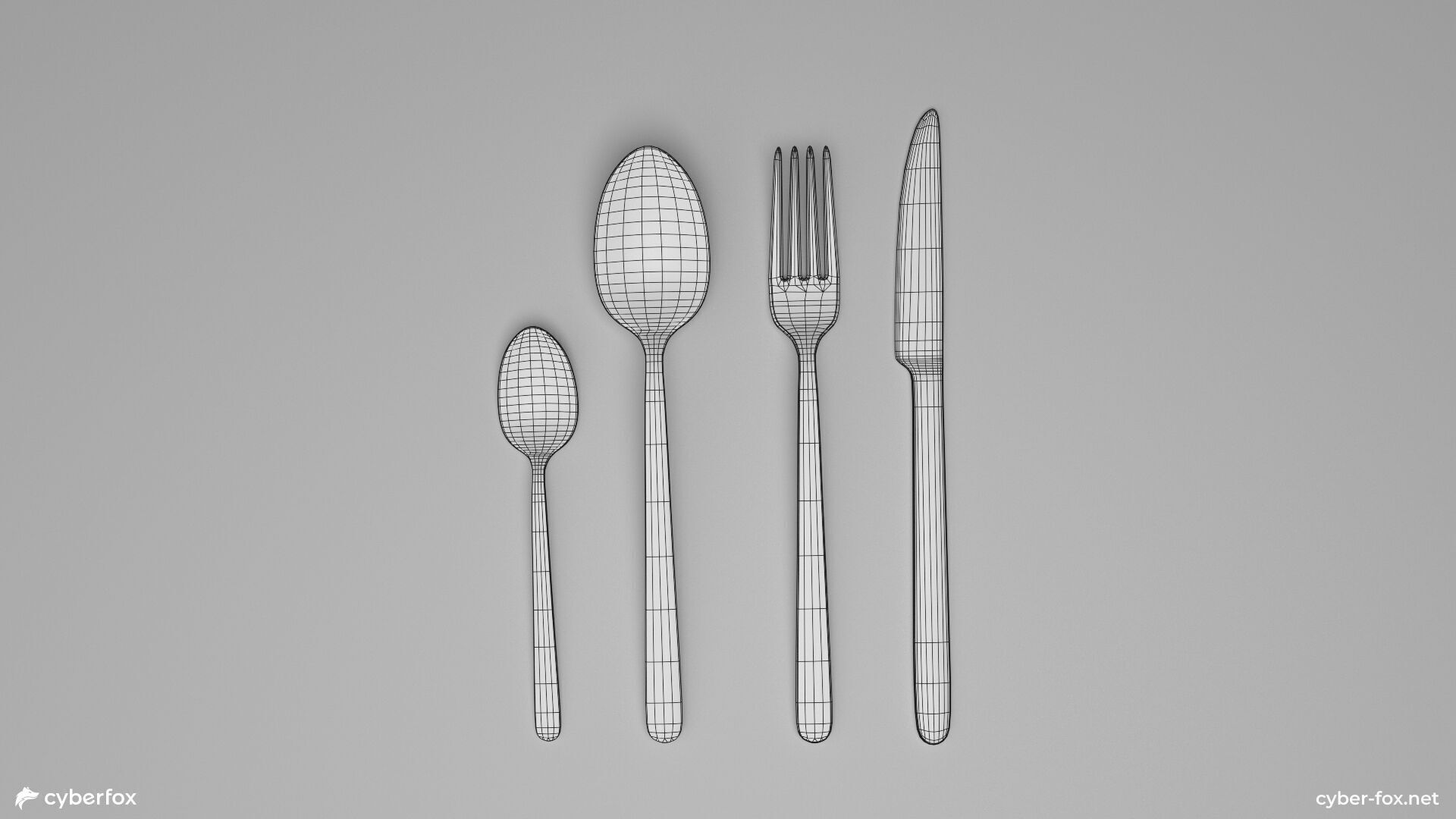 Marble Tableware Set with Cutlery Low-poly 3D model_10