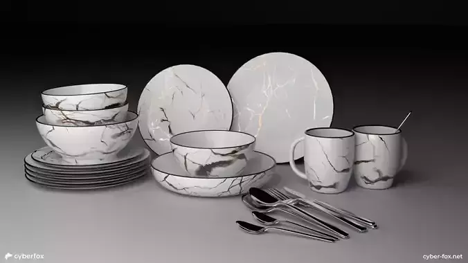Marble Tableware Set with Cutlery