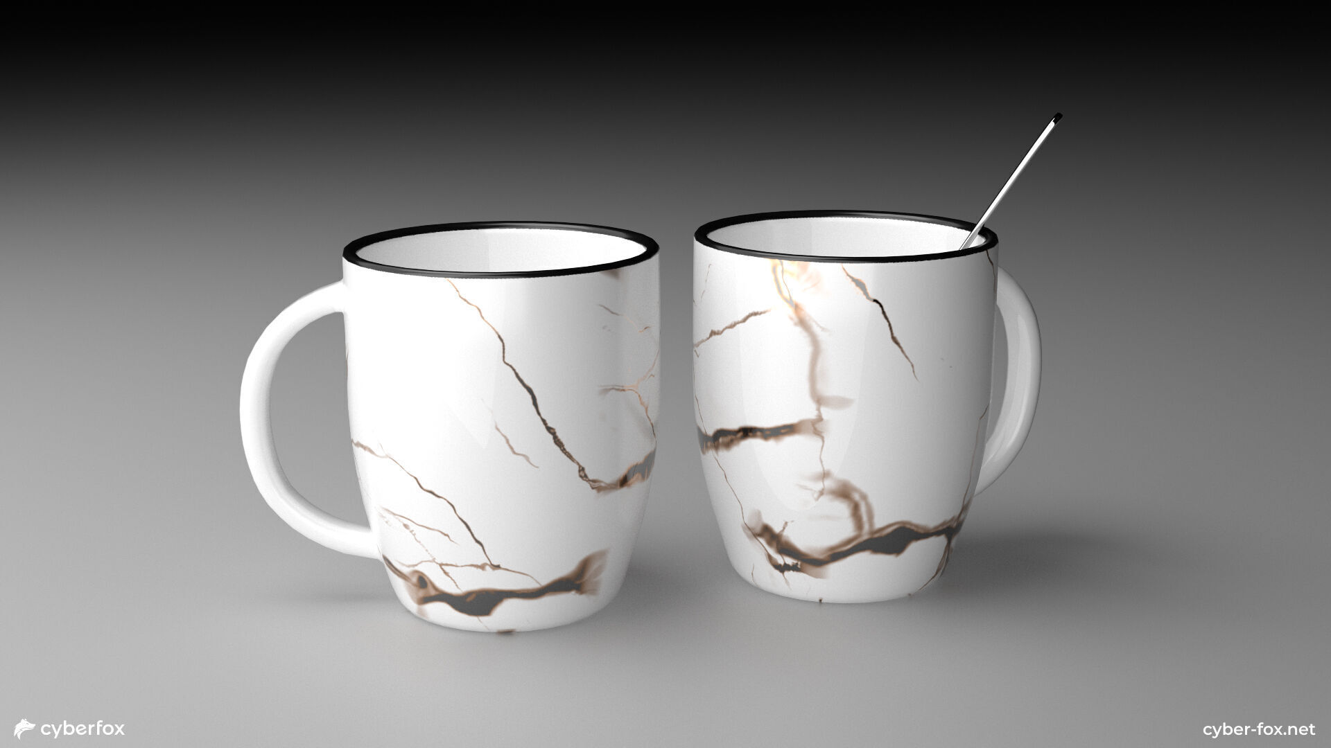 Marble Tableware Set with Cutlery Low-poly 3D model_3