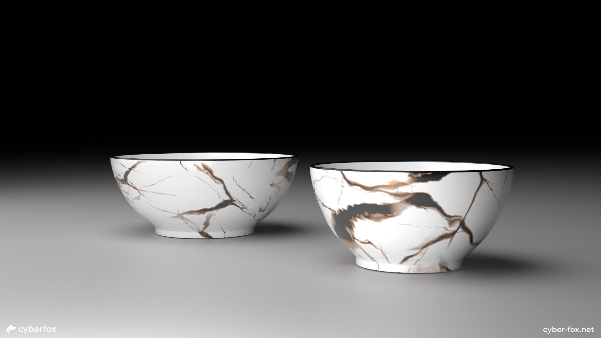 Marble Tableware Set with Cutlery Low-poly 3D model_6