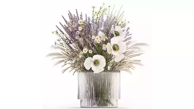 Bouquet Of Wild Flowers In Vase Lavender poppy 483