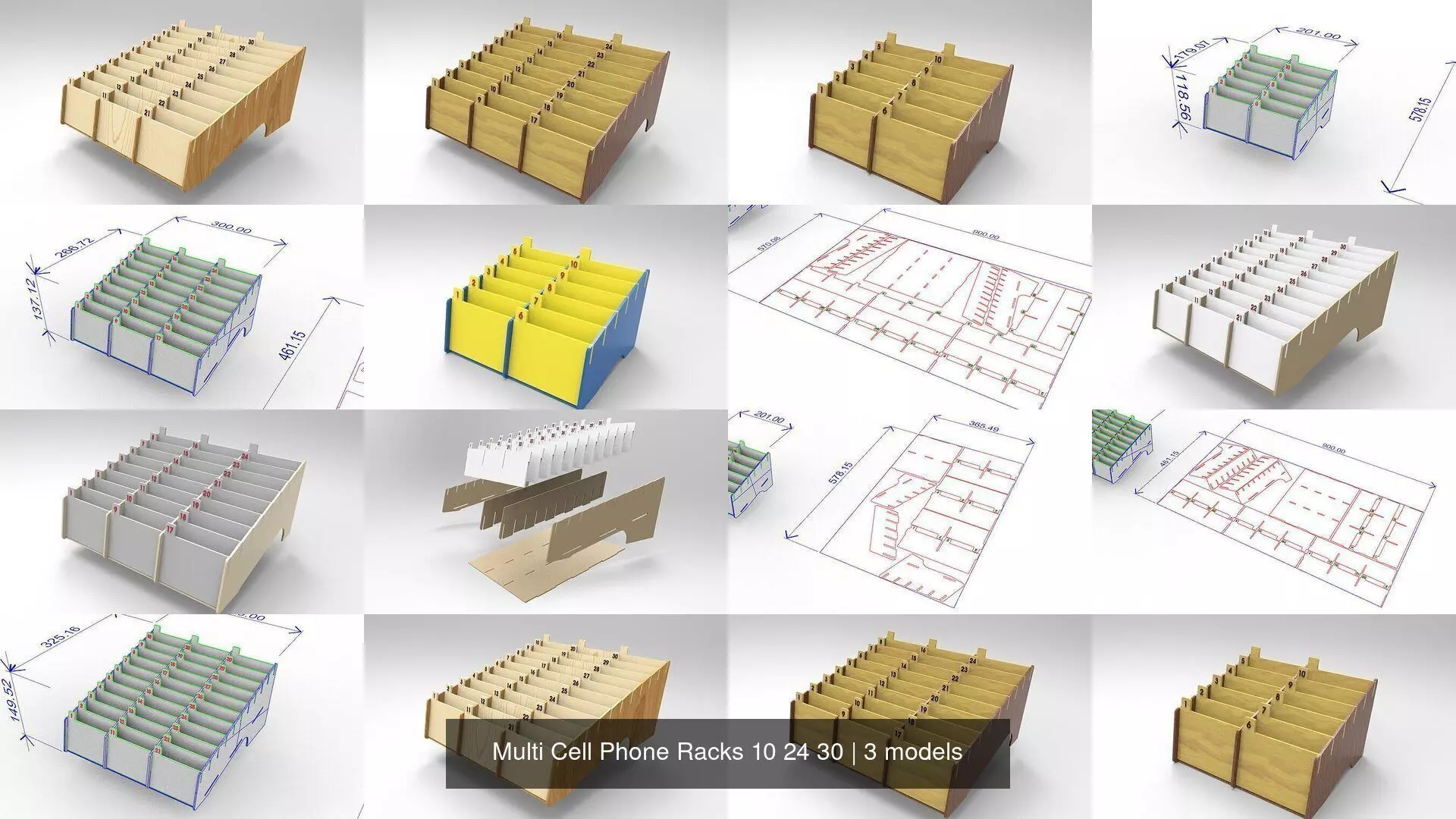 Multi Cell Phone Racks 10 24 30 3D Model Collection_0