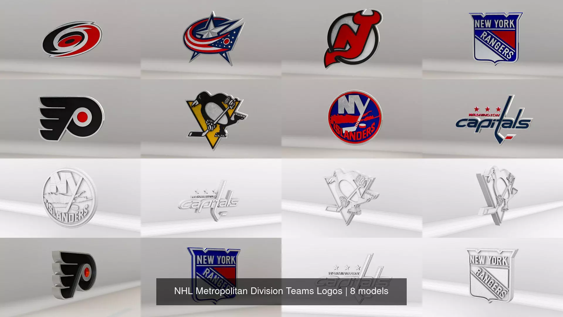 NHL Metropolitan Division Teams Logos 3D Model Collection_0