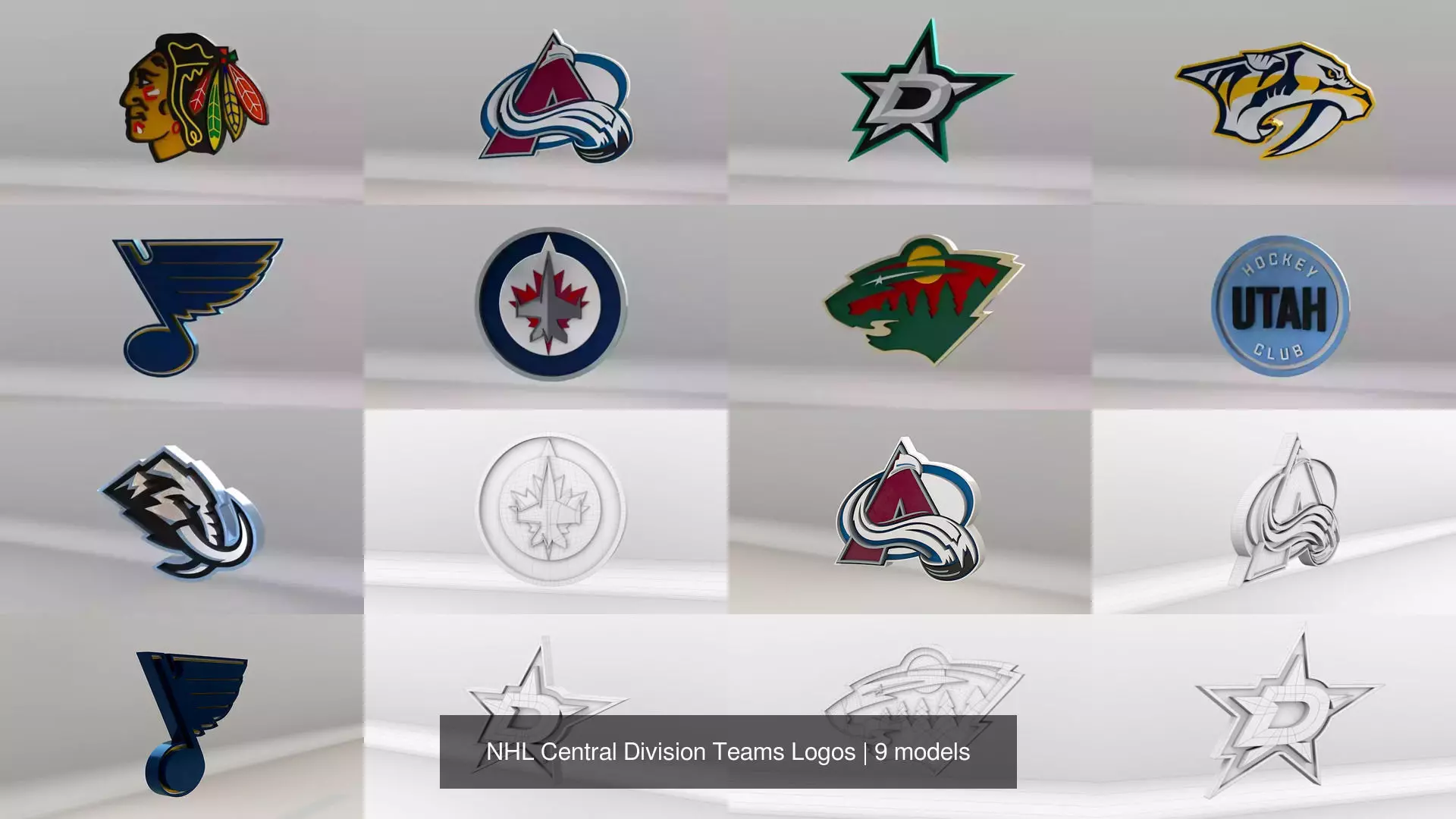 NHL Central Division Teams Logos 3D Model Collection_10