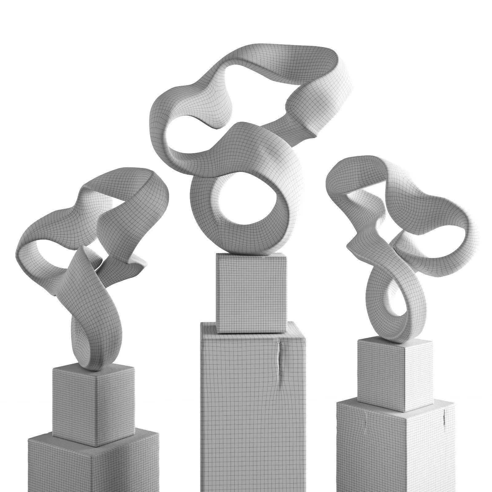 Wavy stripe art sculpture Low-poly 3D model_6