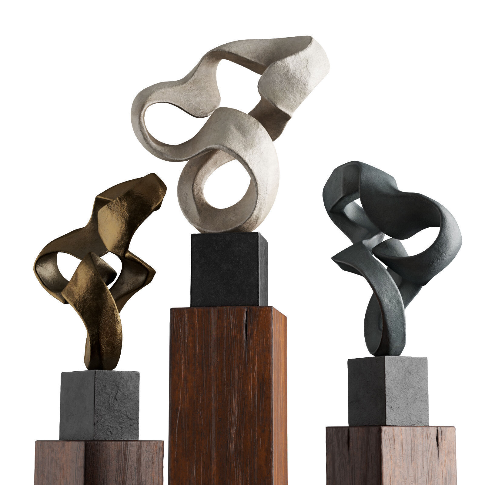 Wavy stripe art sculpture Low-poly 3D model_4