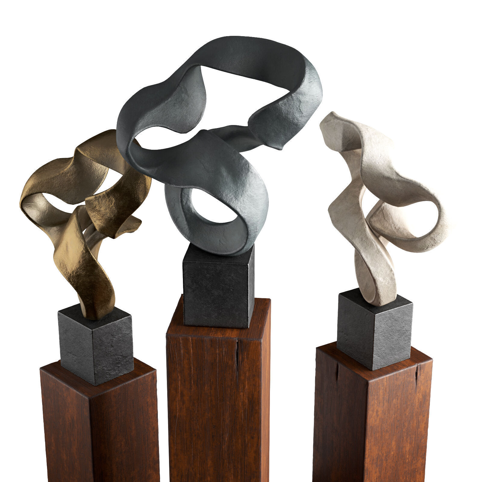 Wavy stripe art sculpture Low-poly 3D model_3