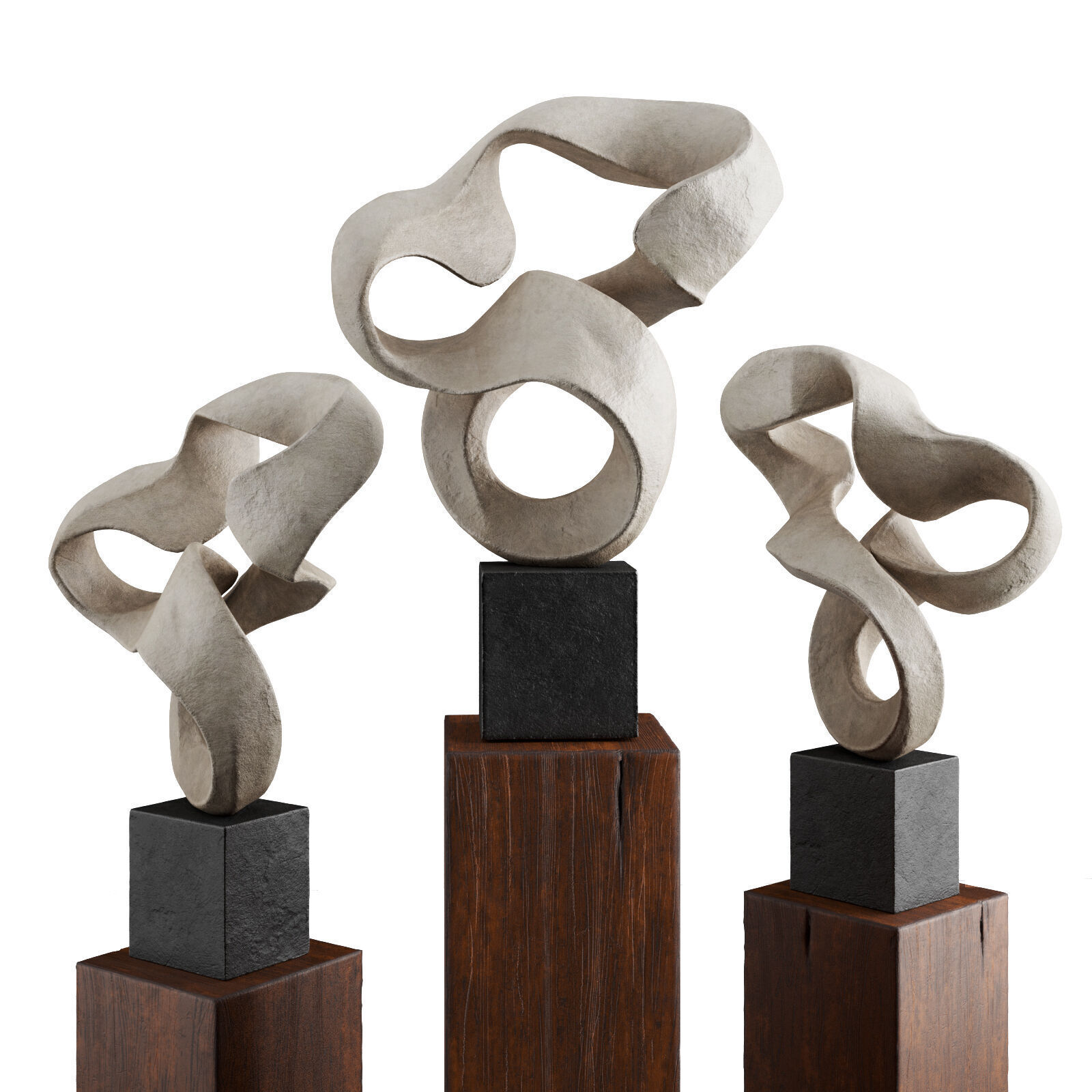 Wavy stripe art sculpture Low-poly 3D model_2