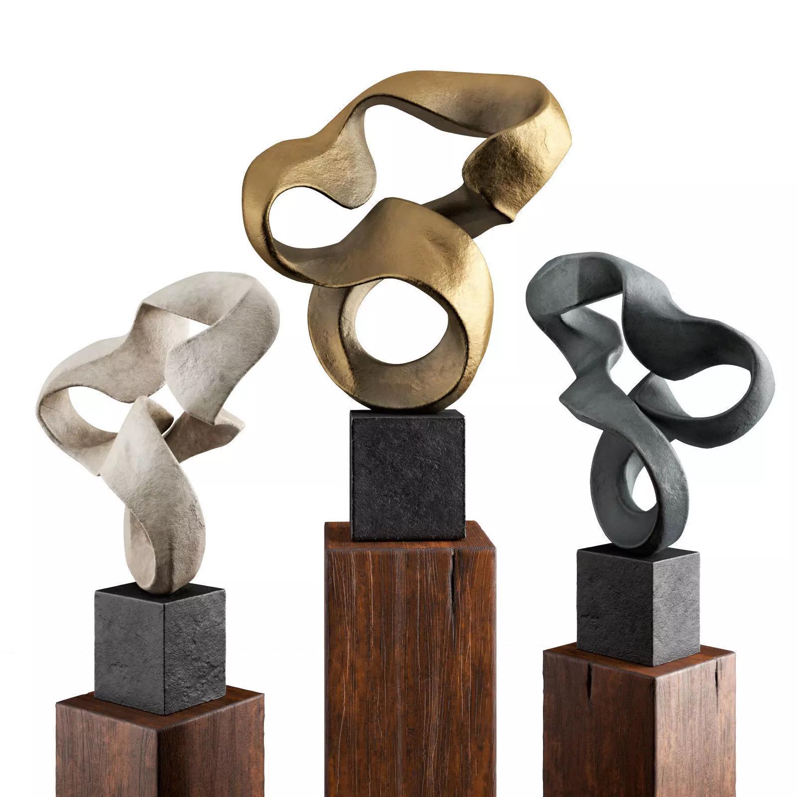 Wavy stripe art sculpture Low-poly 3D model_0