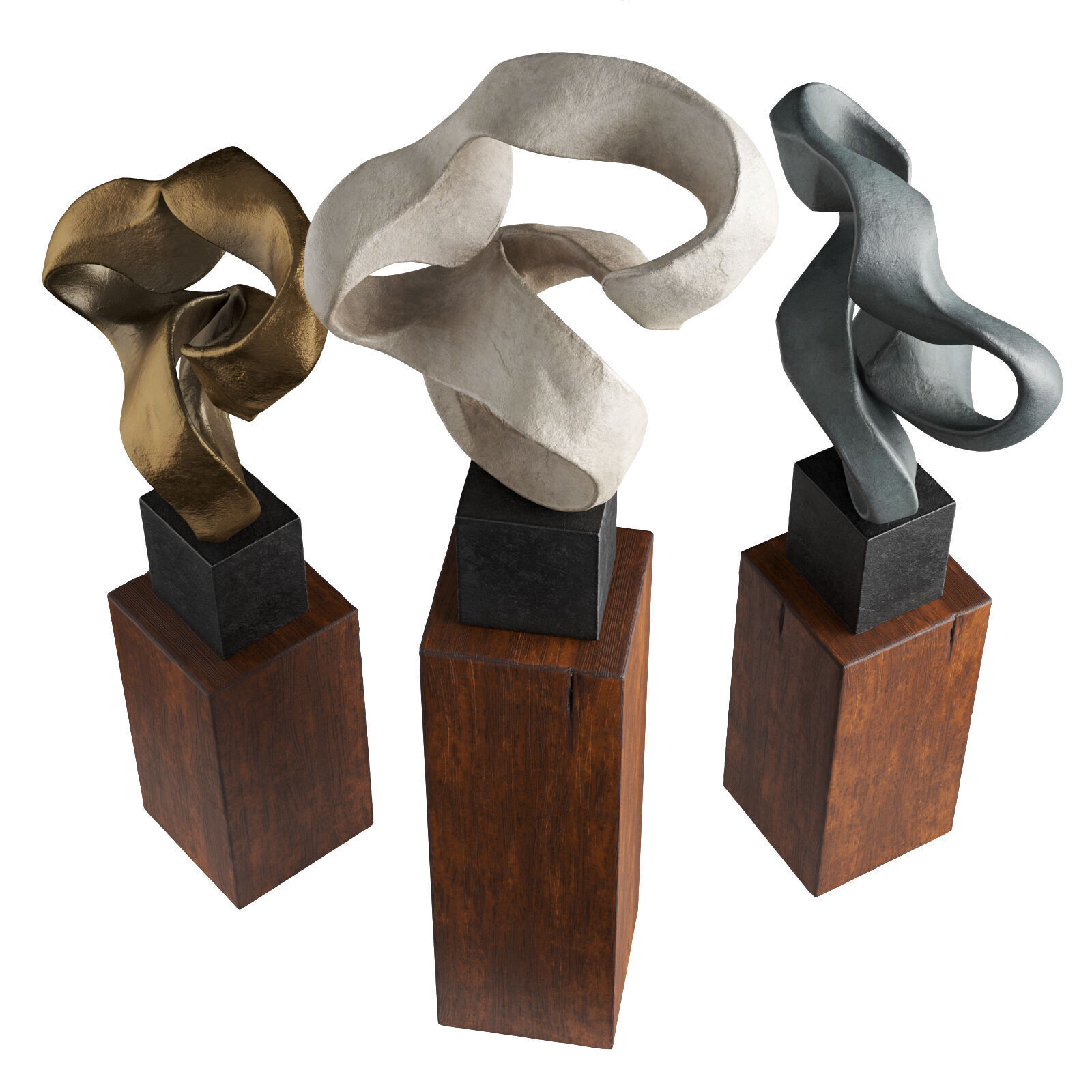 Wavy stripe art sculpture Low-poly 3D model_5