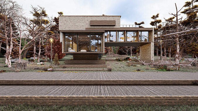 Modern Minimalist Villa Complete Lumion Ready Scene Golf House Low-poly 3D model