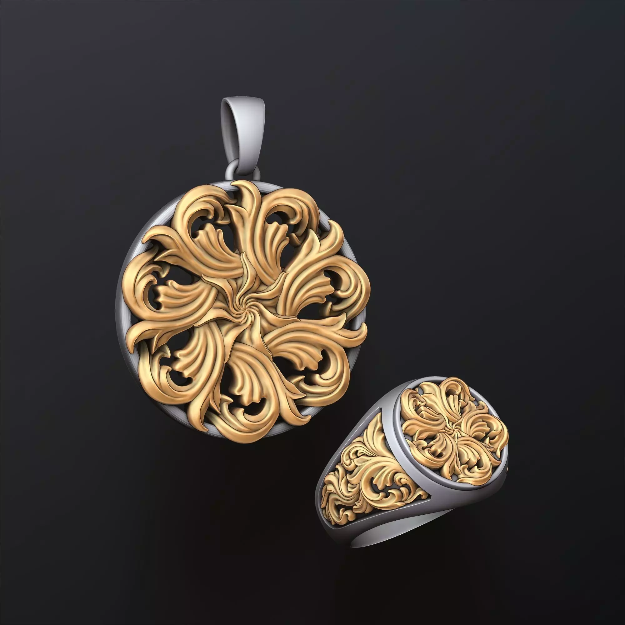 Ornamental Ring and Pendant Collection Set Pack 3D print model_0