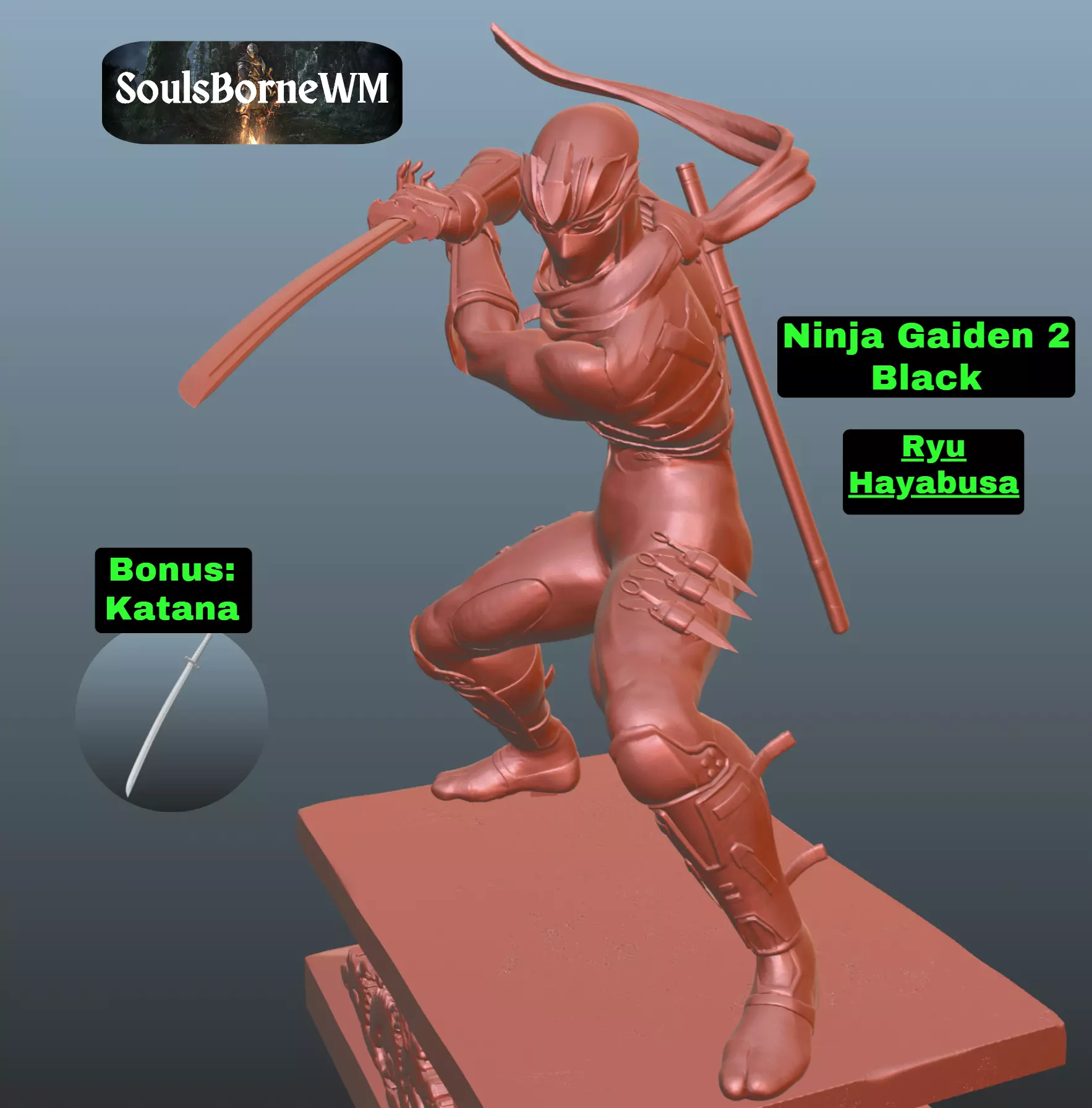 Ninja Gaiden 2 Black Ryu Hayabusa pose 2 3D print model