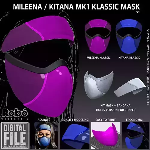Kitana Mileena Klassic Mask - Bandana Cosplay - MK1 3D print model Kitana Mileena Klassic Mask - Bandana Cosplay - MK1 3D print model