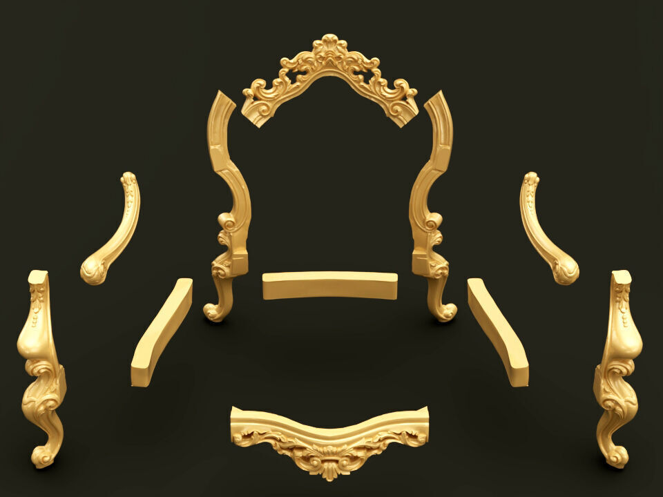 Classic Baroque Style Wooden Chair Base for CNC 3D model_12