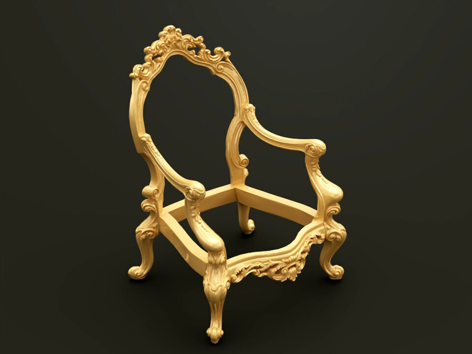 Classic Baroque Style Wooden Chair Base for CNC 3D model_14