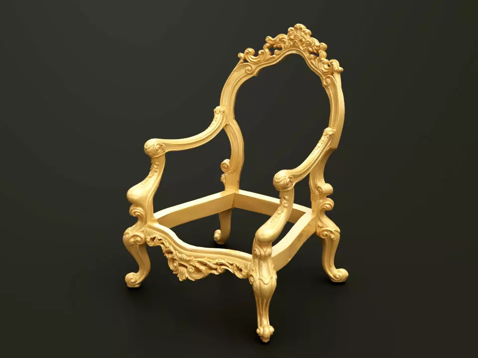 Classic Baroque Style Wooden Chair Base for CNC 3D model_0