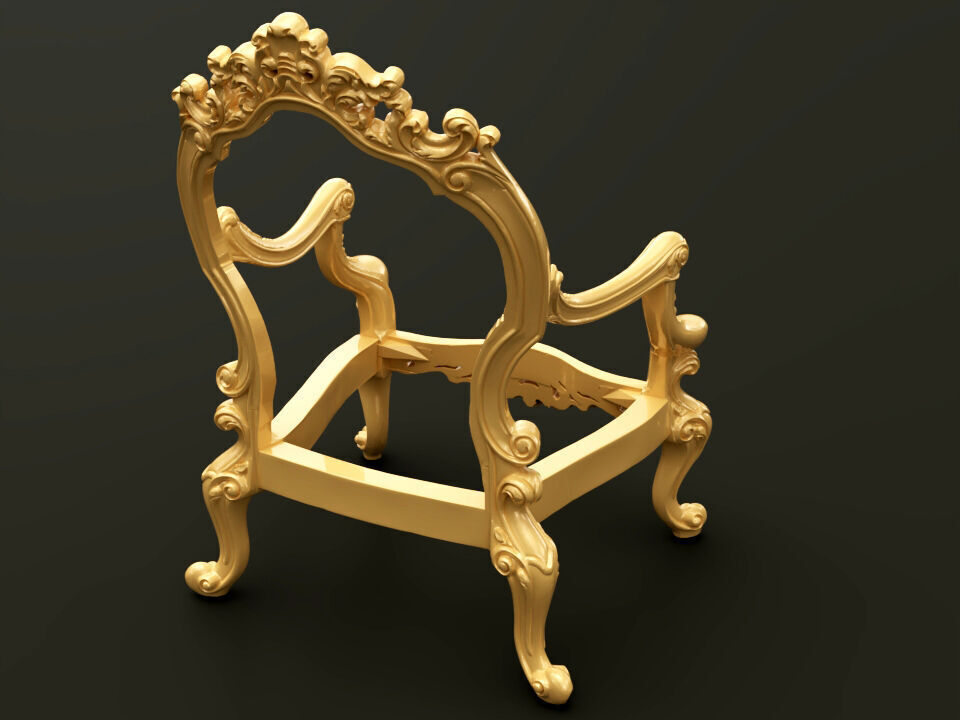 Classic Baroque Style Wooden Chair Base for CNC 3D model_1