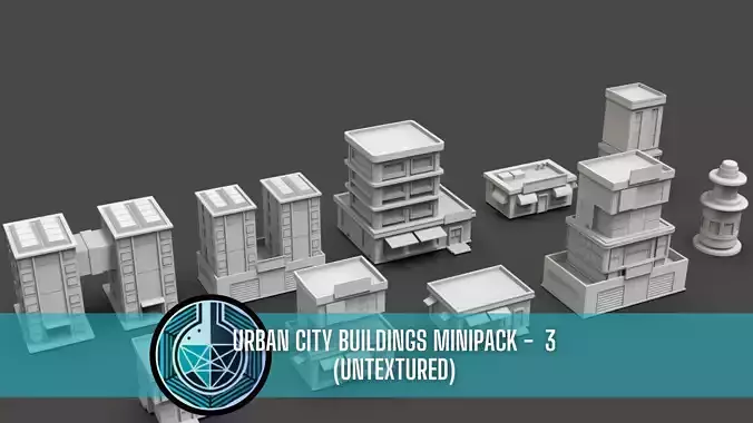 Low Poly 10 Urban City Buildings Mini Pack 3 - Untextured Low-poly 3D model