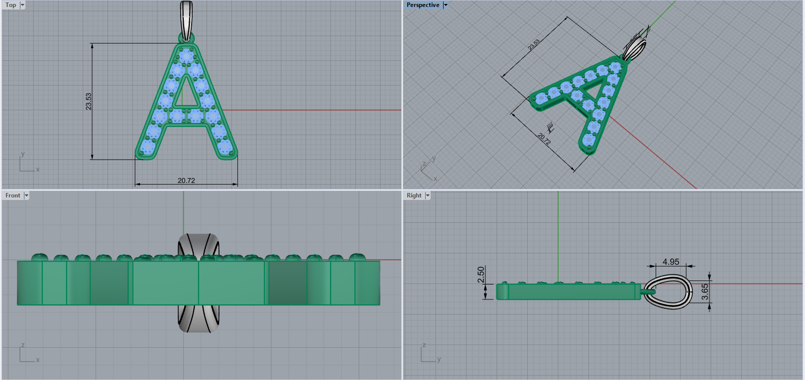 Initial letter A pendant model 753 3D print model_3