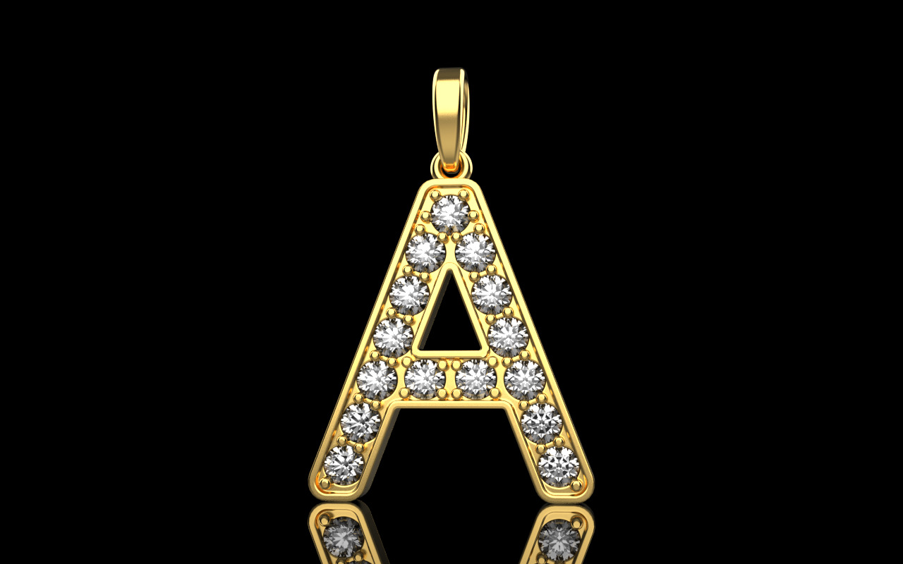 Initial letter A pendant model 753 3D print model_14