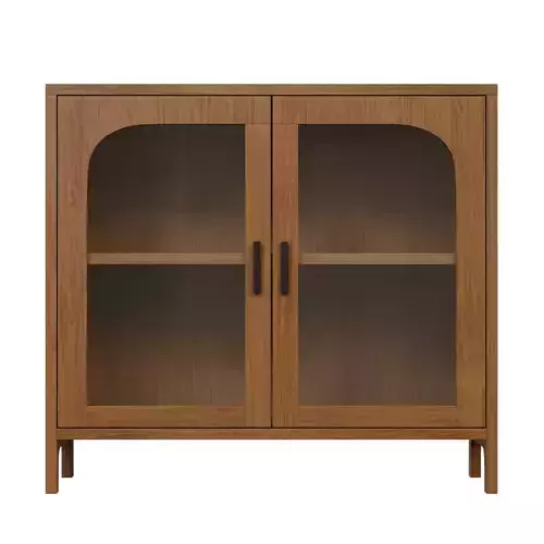 Wooden Veneer Buffet with Glass Doors