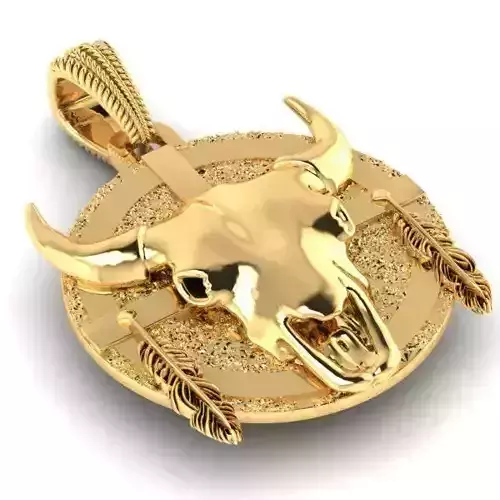 cow skull and feathers pendant