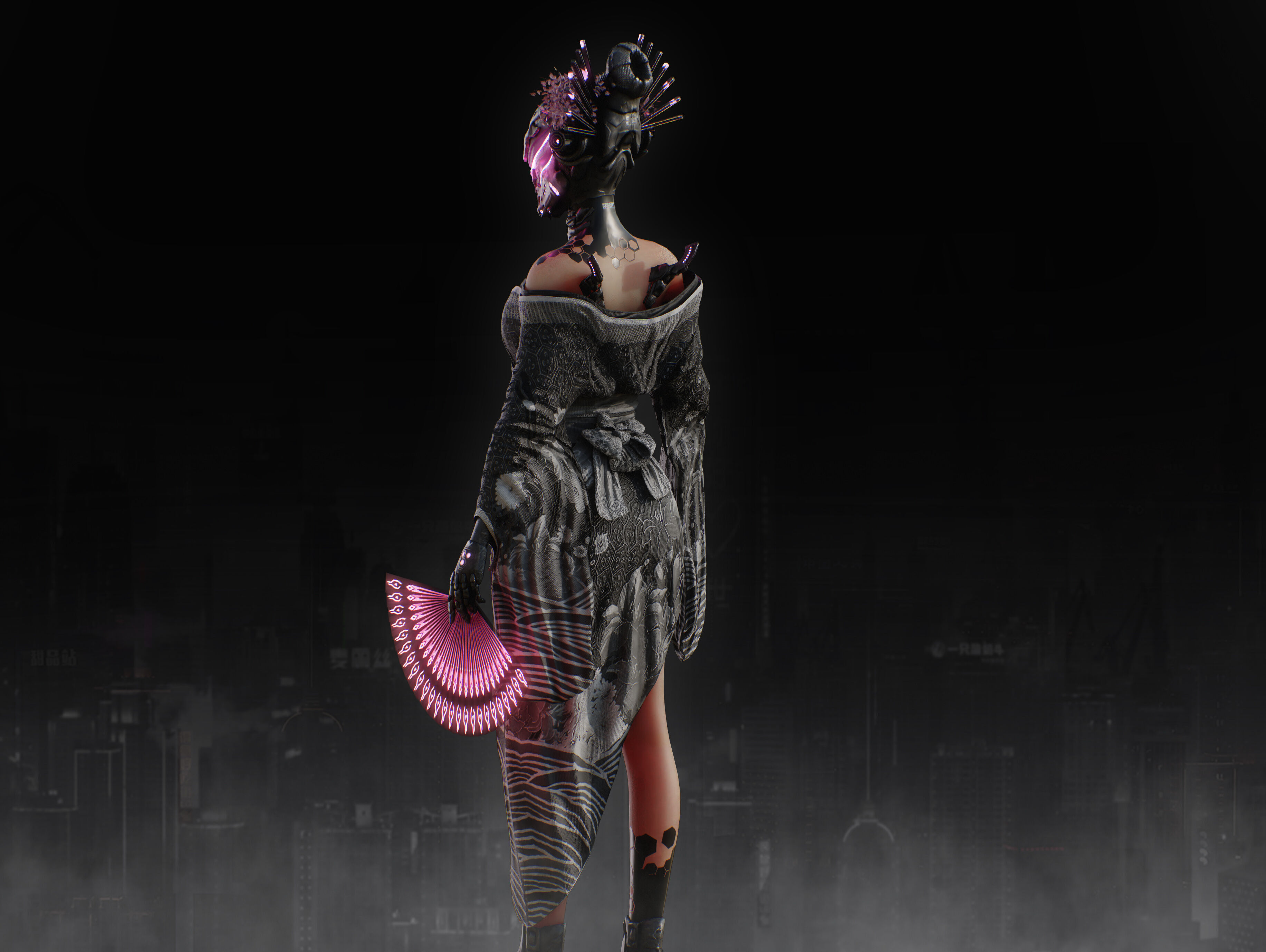 Sci Fi Geisha Low-poly 3D model_5