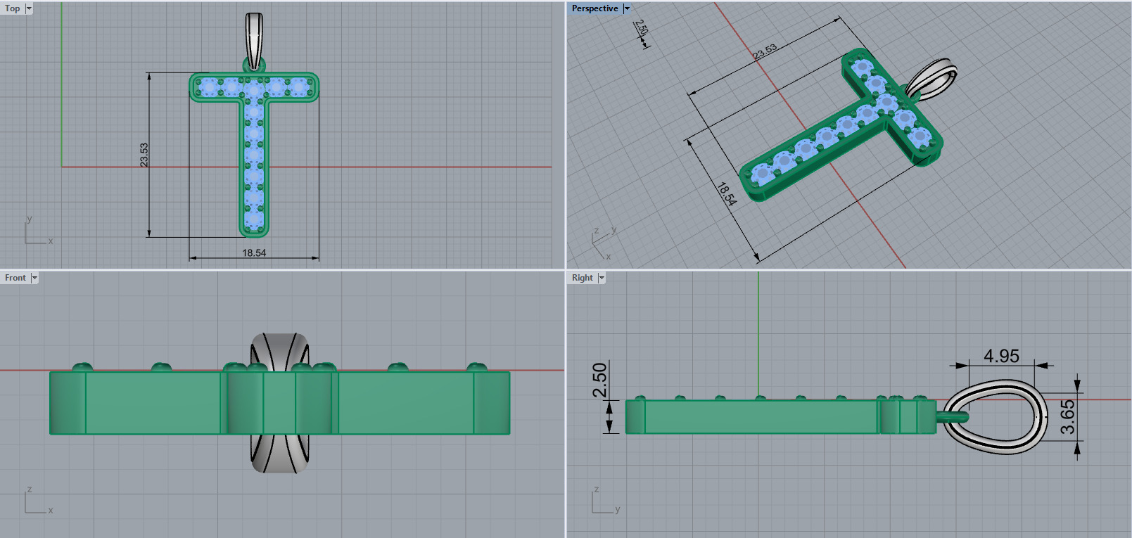 Initial letter T pendant model 755 3D print model_3