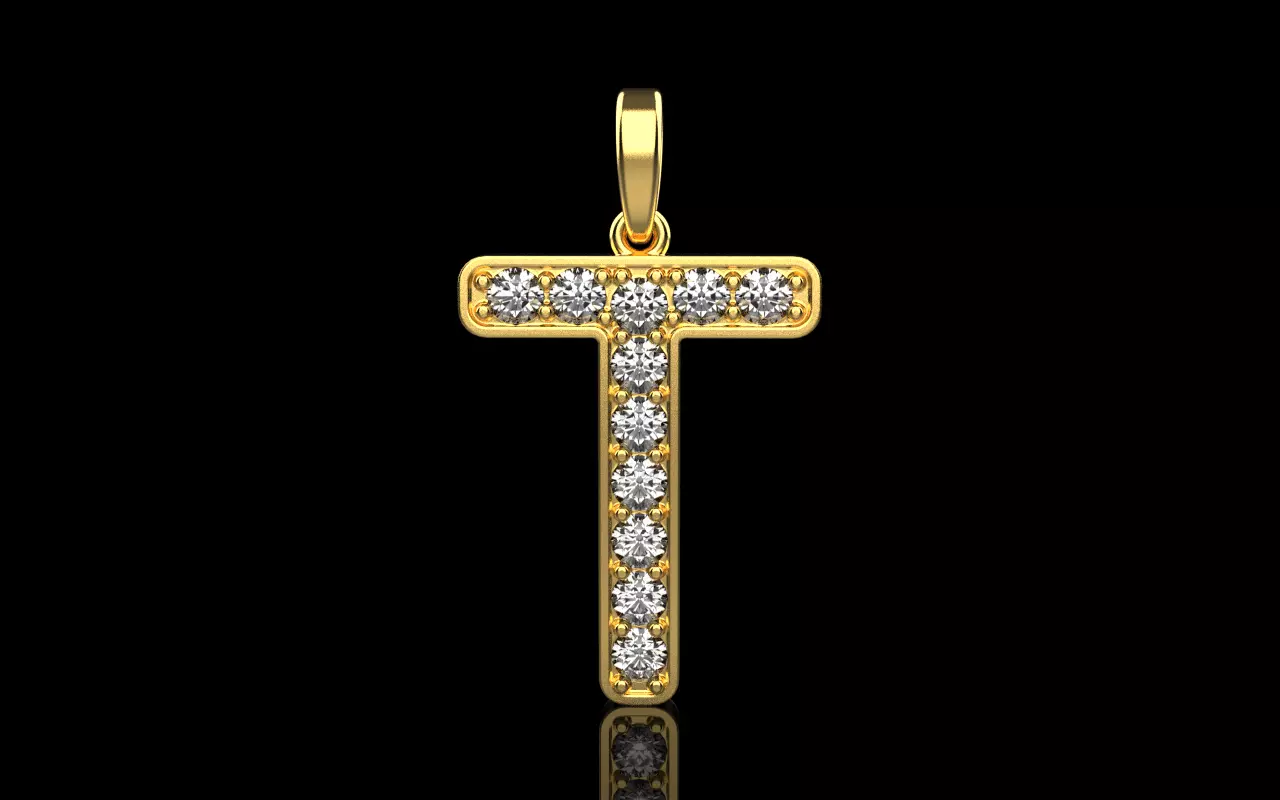 Initial letter T pendant model 755 3D print model_0