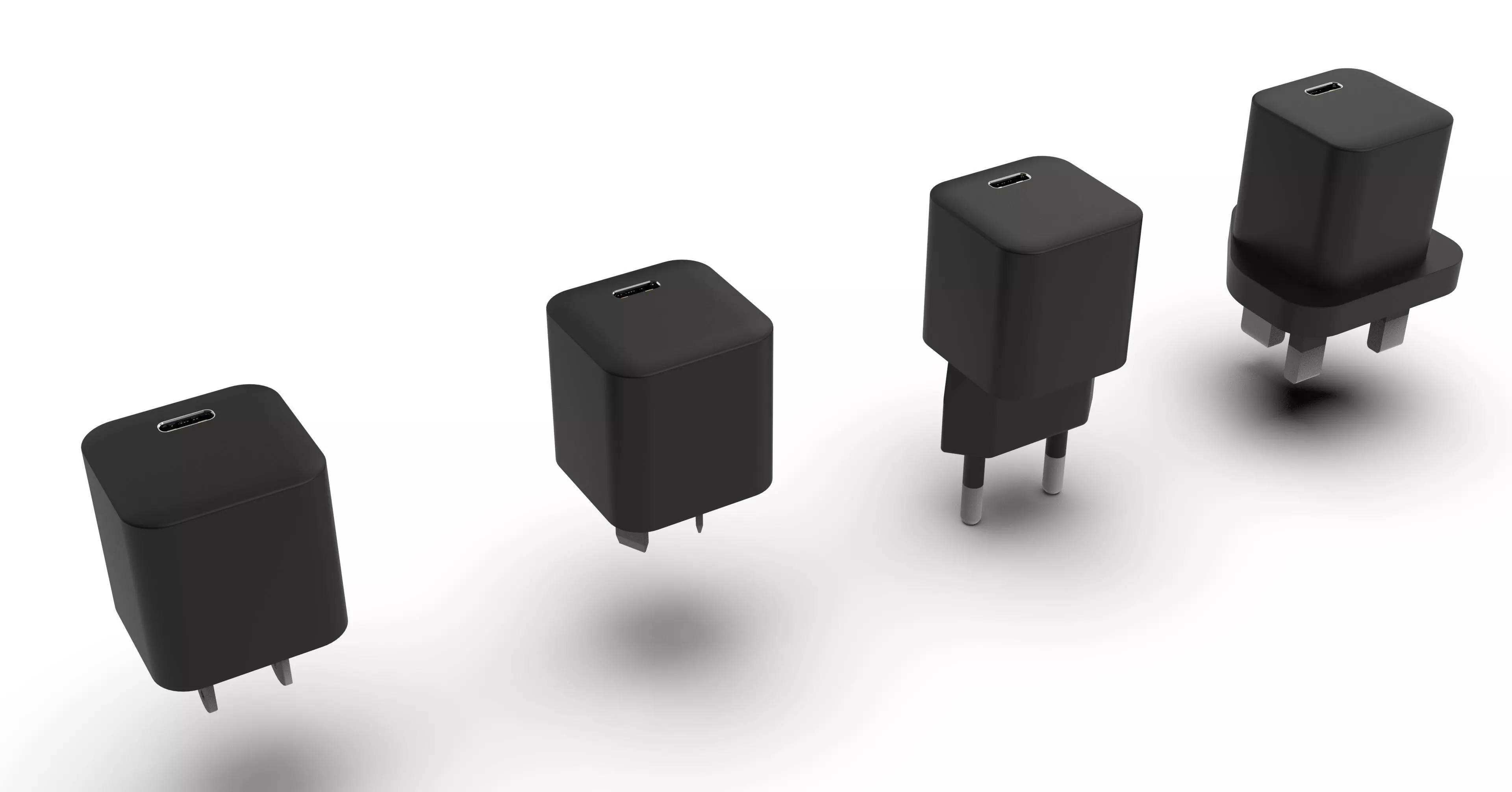 USB C Charger US Type A AU Type I EU Type C UK Type G Detailed 3D model