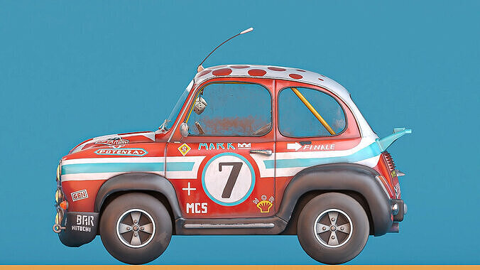 Super fury cartoon rally lowpoly car Low-poly 3D model 5