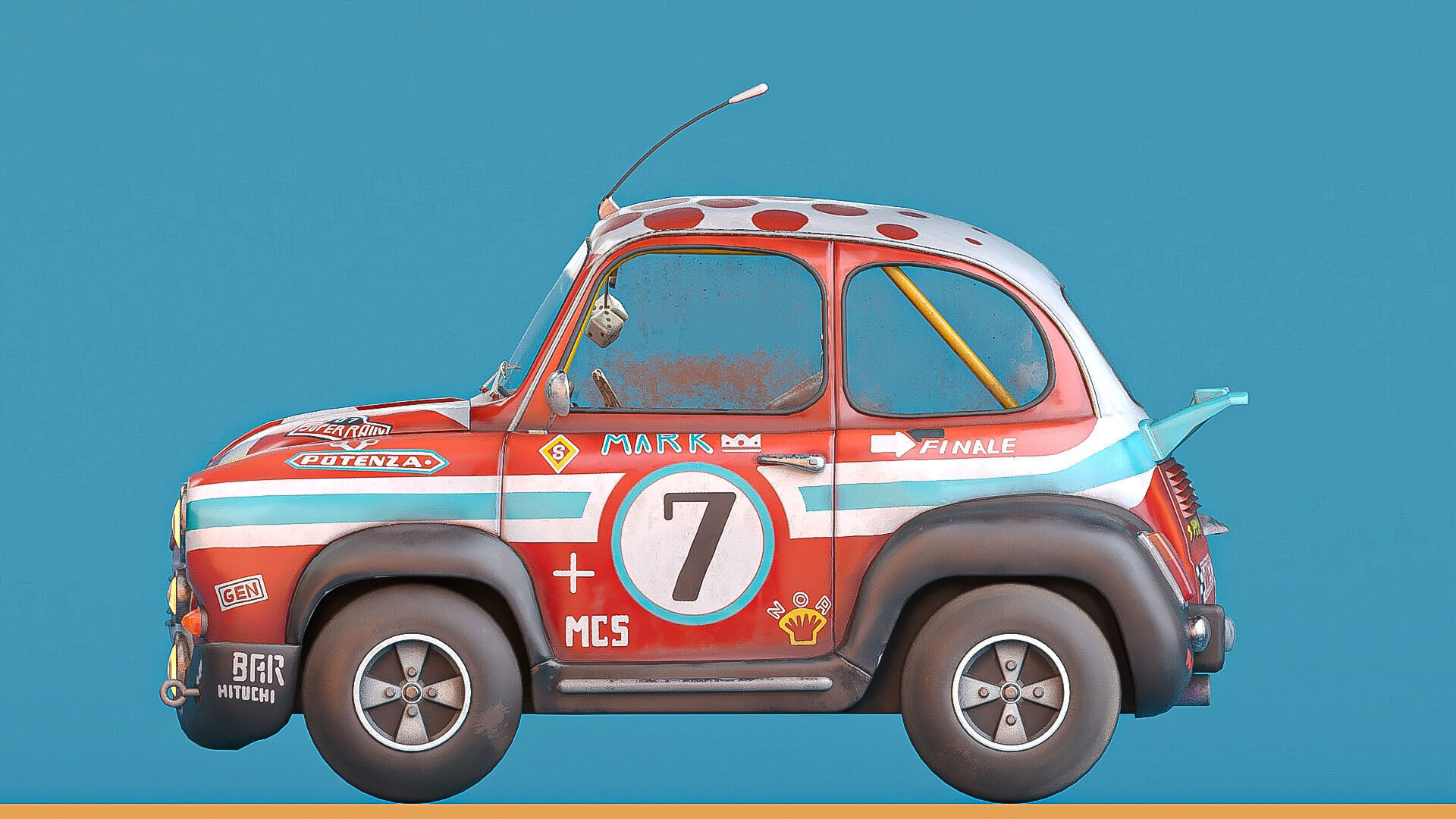 Super fury cartoon rally lowpoly car Low-poly 3D model_4