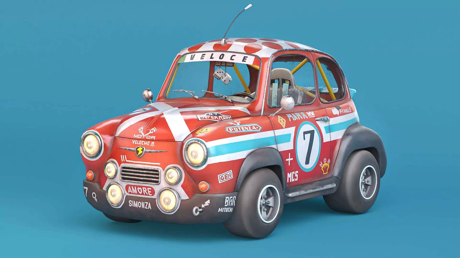 Super fury cartoon rally lowpoly car Low-poly 3D model_0