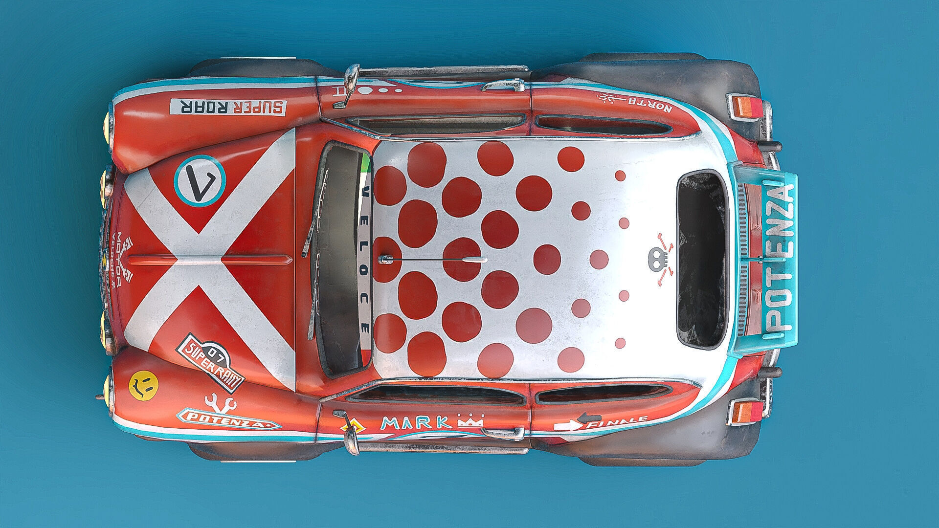 Super fury cartoon rally lowpoly car Low-poly 3D model_8