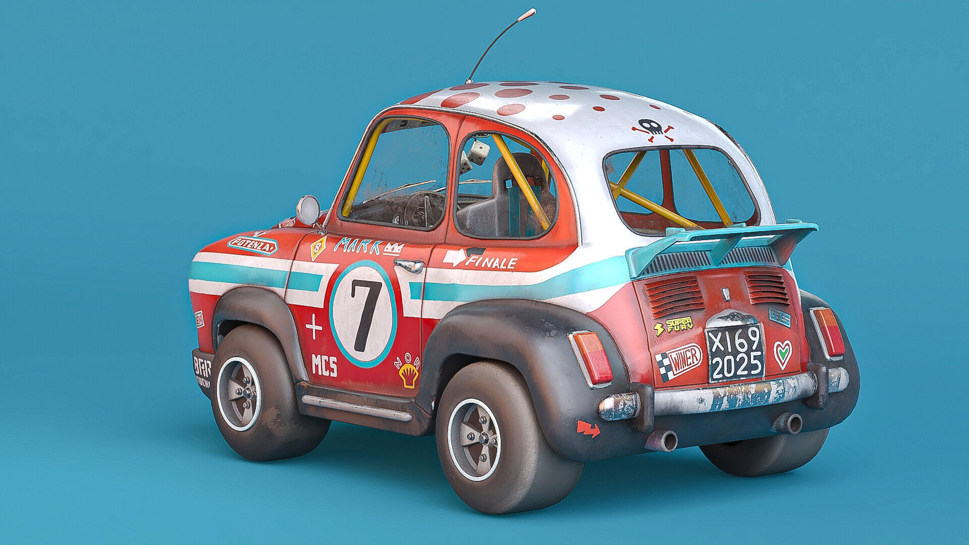 Super fury cartoon rally lowpoly car Low-poly 3D model_2