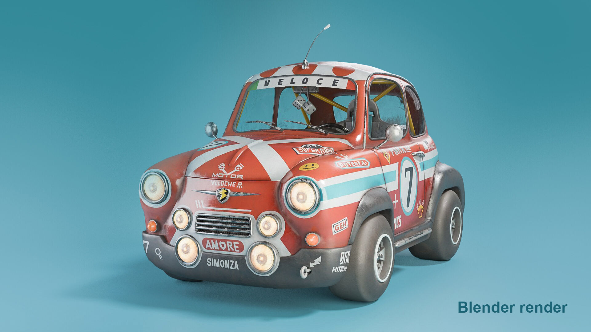 Super fury cartoon rally lowpoly car Low-poly 3D model_14