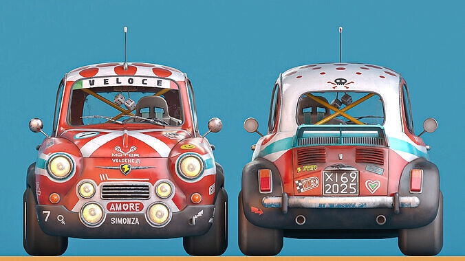 Super fury cartoon rally lowpoly car Low-poly 3D model 7