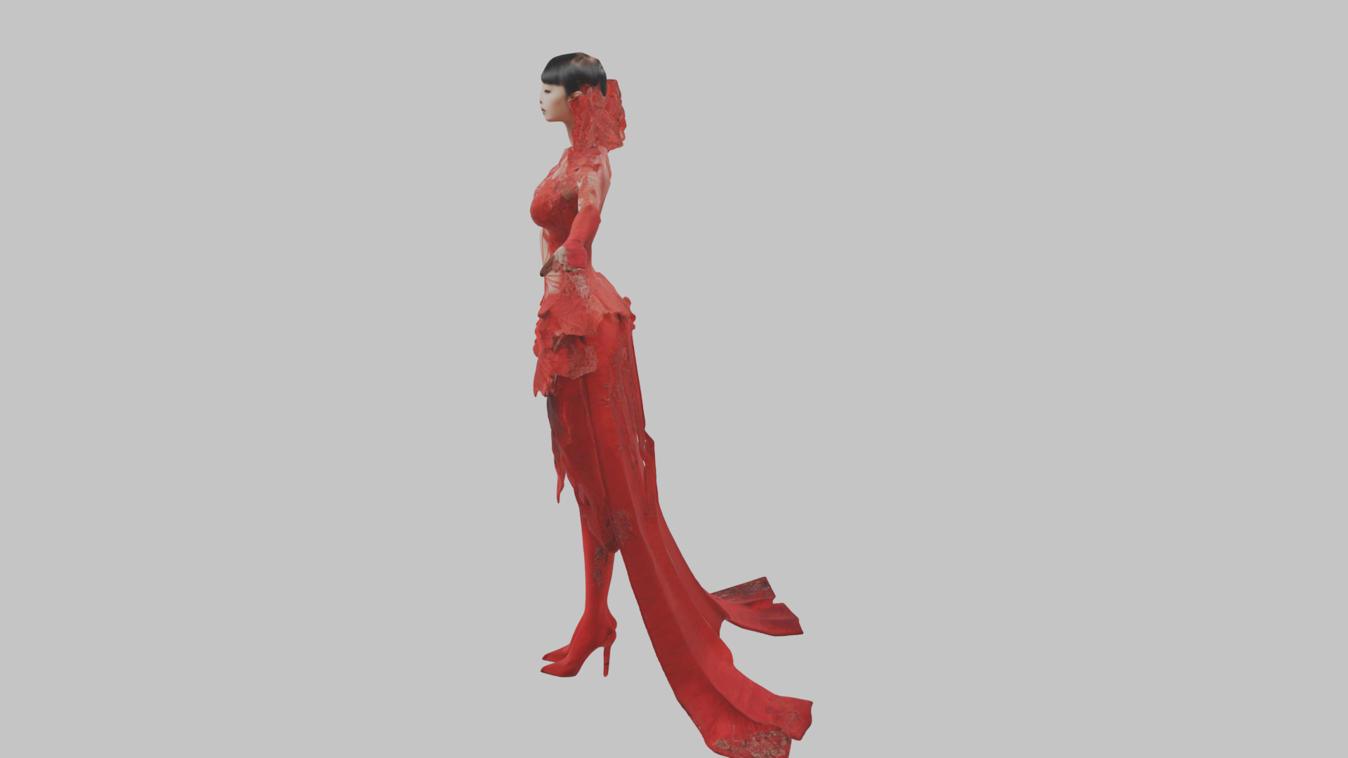 Dressed Female Red Dress Stylized CHaracter Girl Low-poly 3D model_12