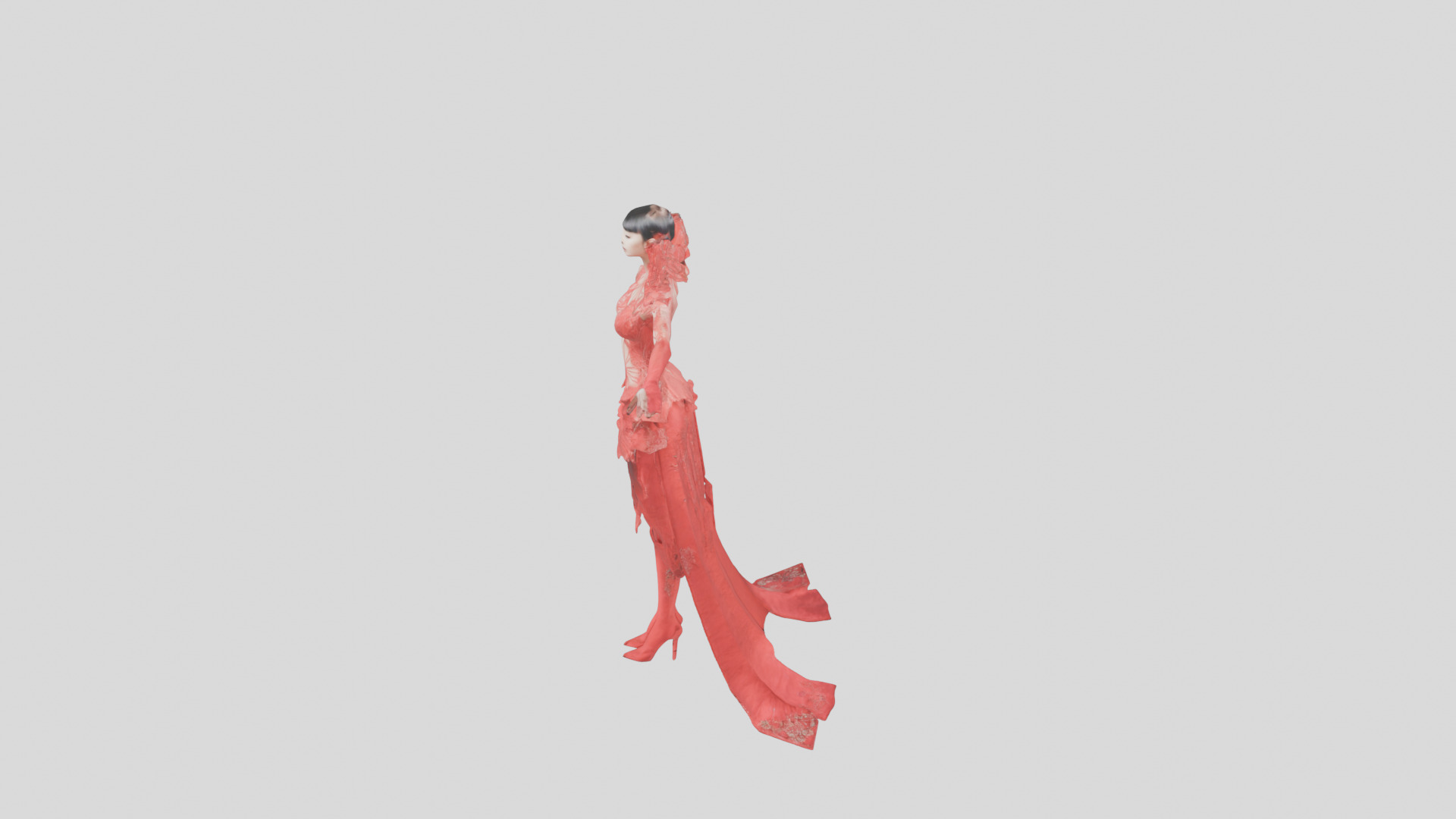 Dressed Female Red Dress Stylized CHaracter Girl Low-poly 3D model_21