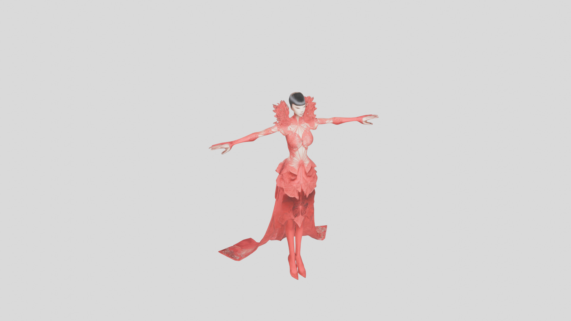Dressed Female Red Dress Stylized CHaracter Girl Low-poly 3D model_25