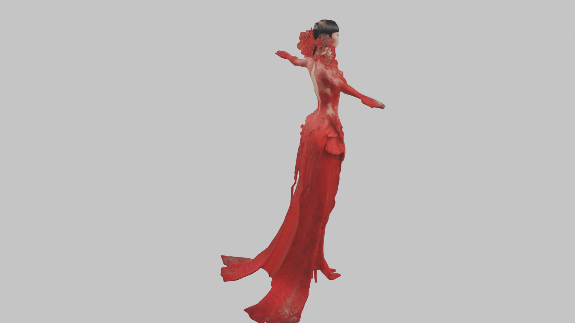 Dressed Female Red Dress Stylized CHaracter Girl Low-poly 3D model_1