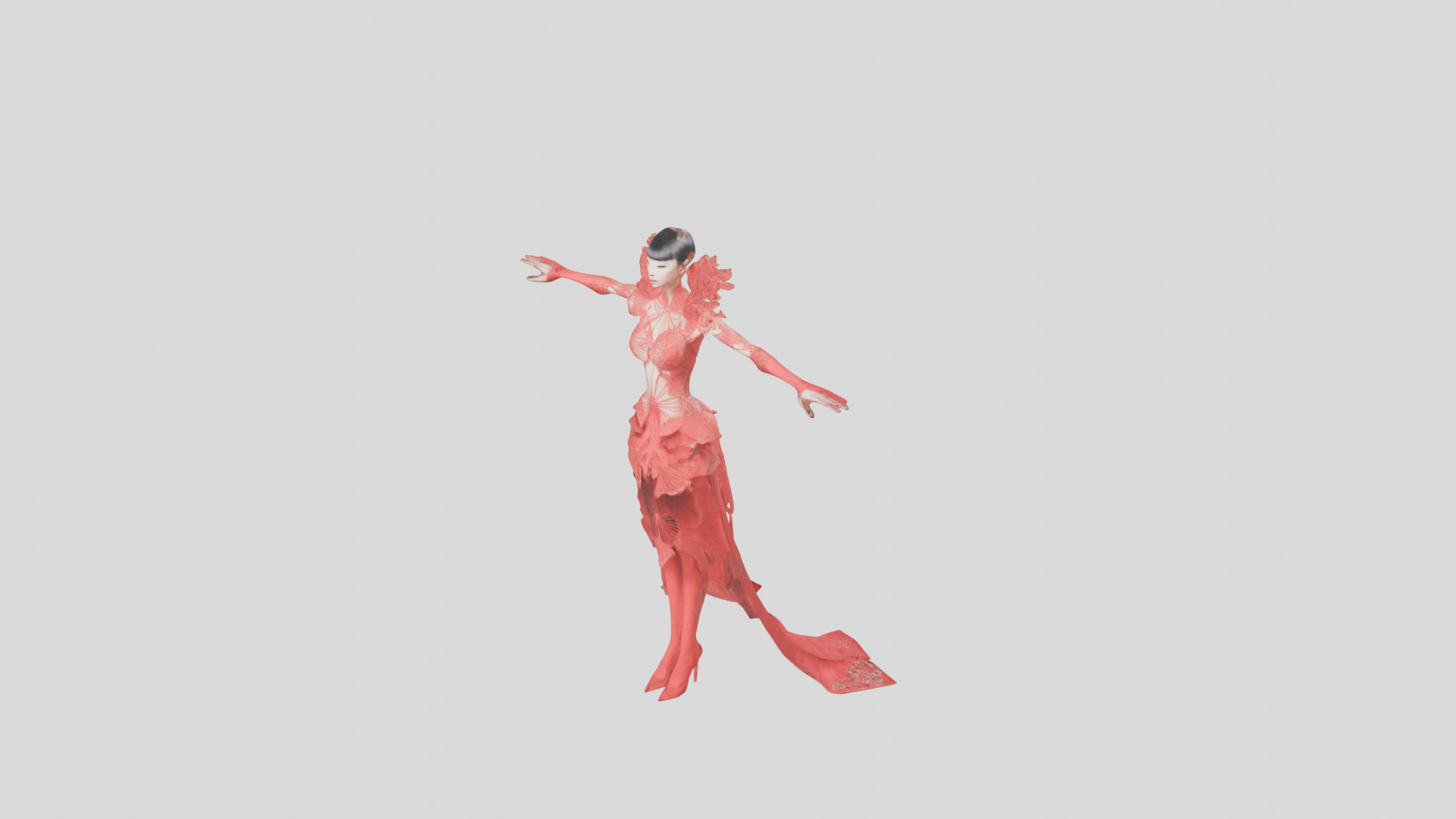 Dressed Female Red Dress Stylized CHaracter Girl Low-poly 3D model_23