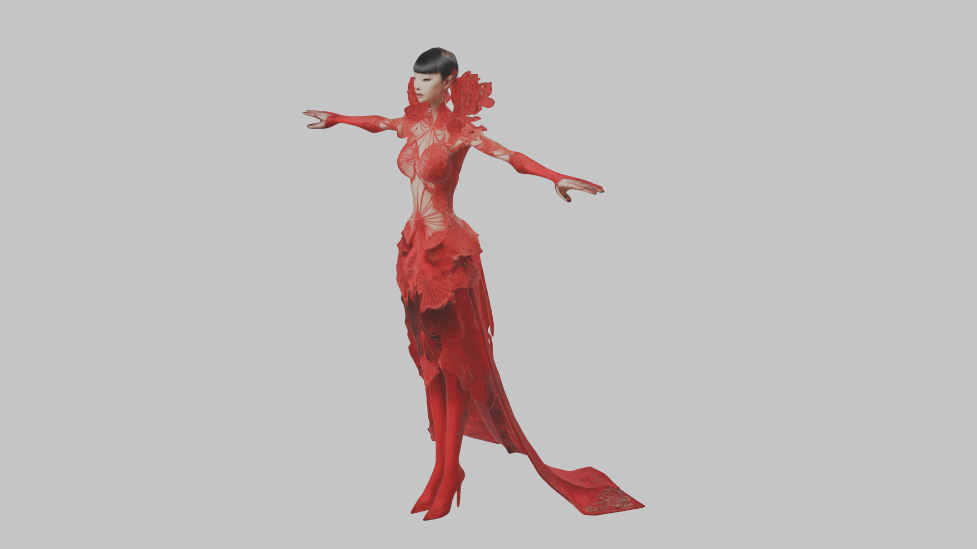 Dressed Female Red Dress Stylized CHaracter Girl Low-poly 3D model_9