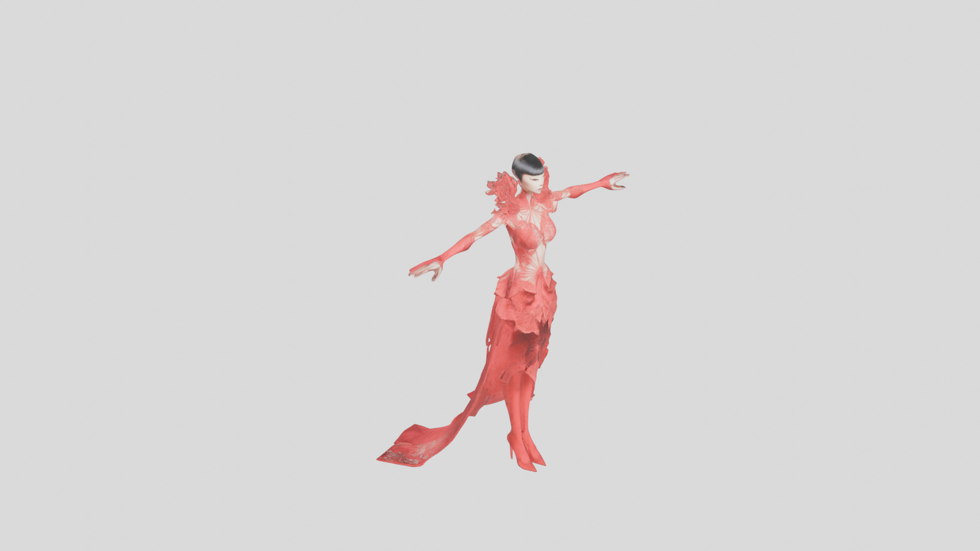 Dressed Female Red Dress Stylized CHaracter Girl Low-poly 3D model_26