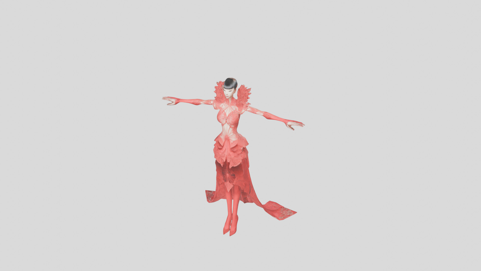Dressed Female Red Dress Stylized CHaracter Girl Low-poly 3D model_24
