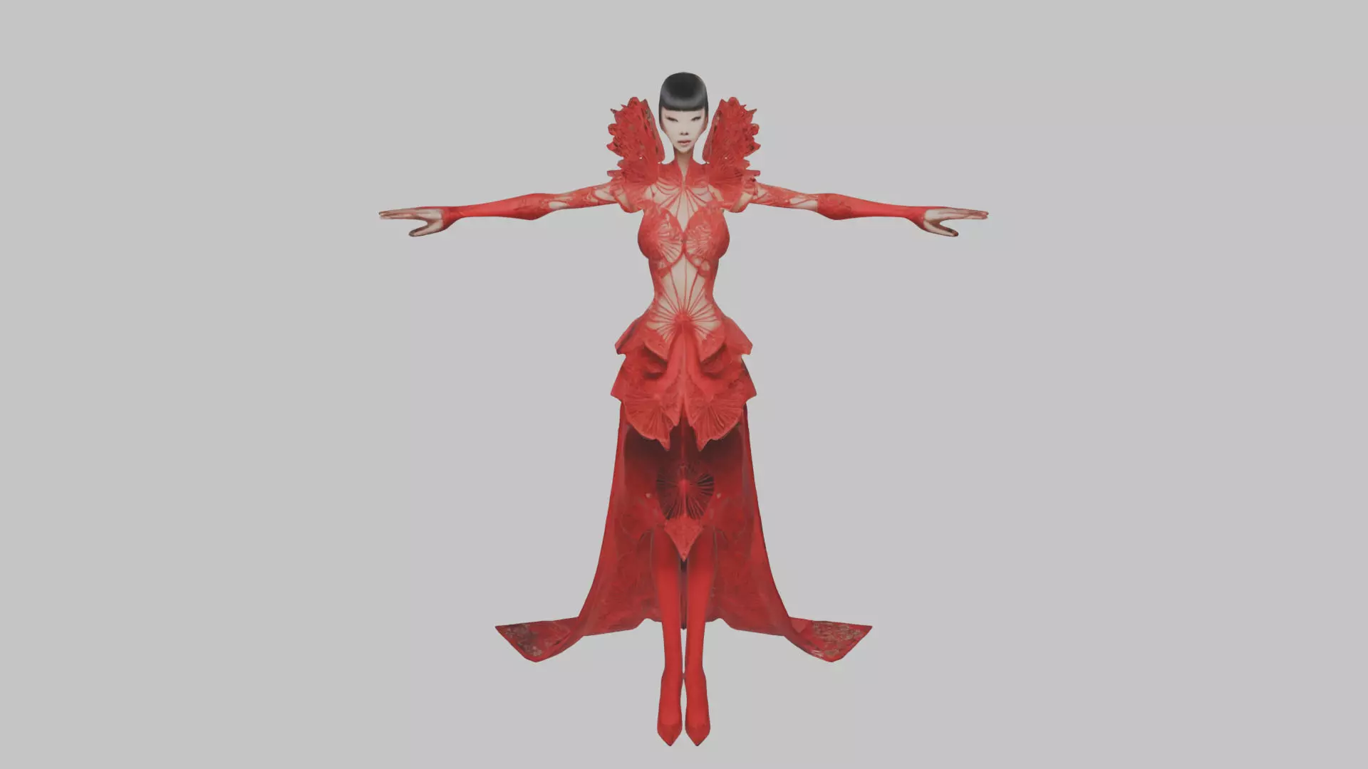 Dressed Female Red Dress Stylized CHaracter Girl Low-poly 3D model_0